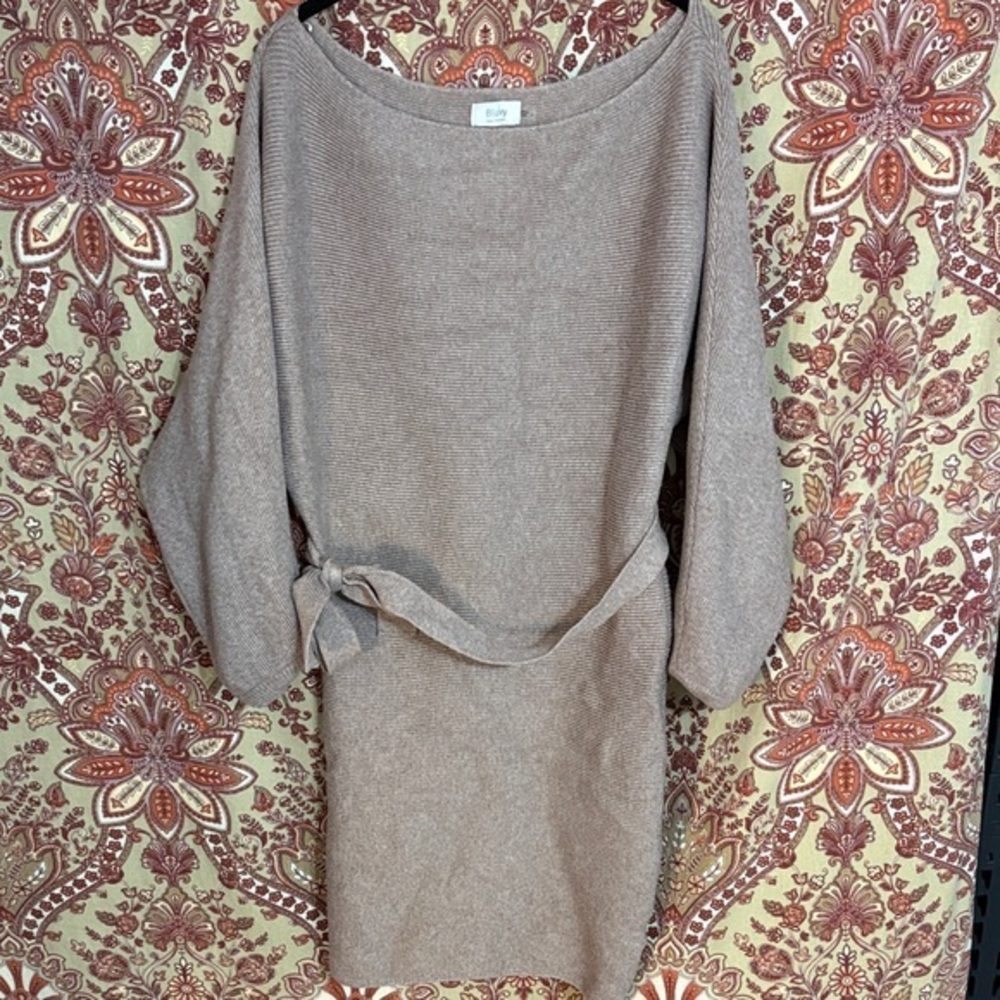 BLU IVY L sweater dress-bodycon/tight fitting sweater dress with tie for waist